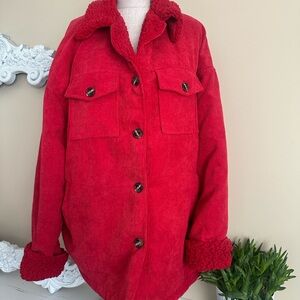 Dokotoo Red Corduroy Sherpa Lined Shacket Women’s size XL